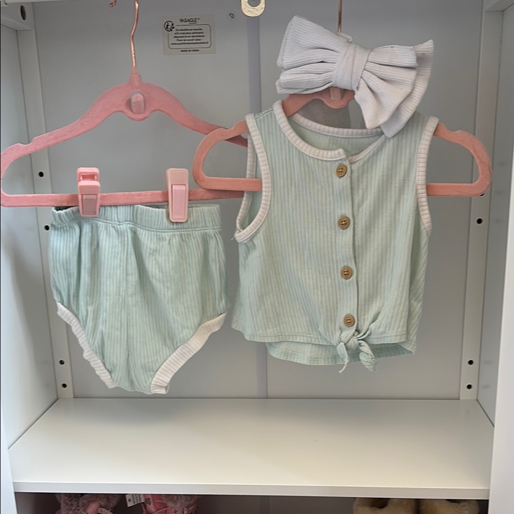 Kids Mint Green Striped Outfit Set